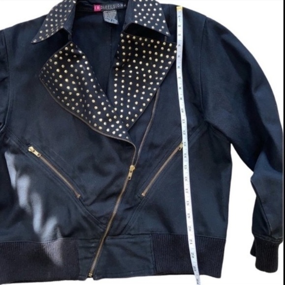 Vintage 90's black jean moto jacket with gold embellishments by IB Diffusion - Picture 6 of 7